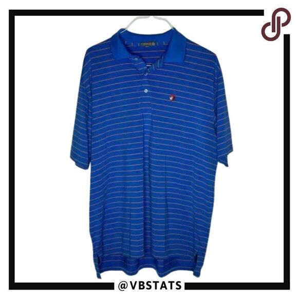 Peter Millar Summer Comfort XL Short Sleeve Blue and Orange Striped Golf Polo - Picture 1 of 6